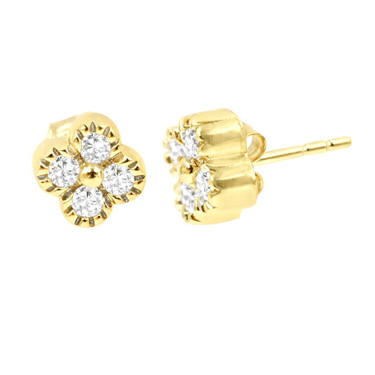 Gilded Lane 14K Gold 0.18ctw Diamond 4-Stone Clover Stud Earrings