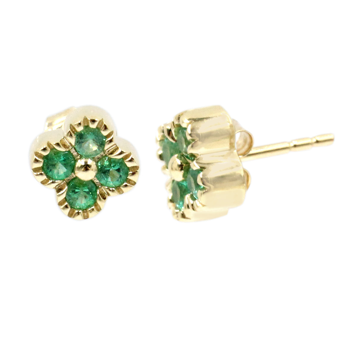Gilded Lane 14K Gold Zambian Emerald Clover Stud Earrings
