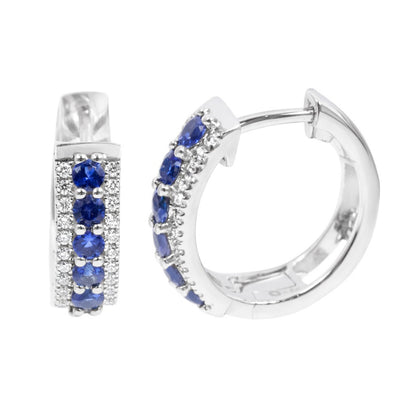 Gilded Lane 14K Gold 2mm Ceylon Blue Sapphire & Diamond Huggie Hoop Earrings