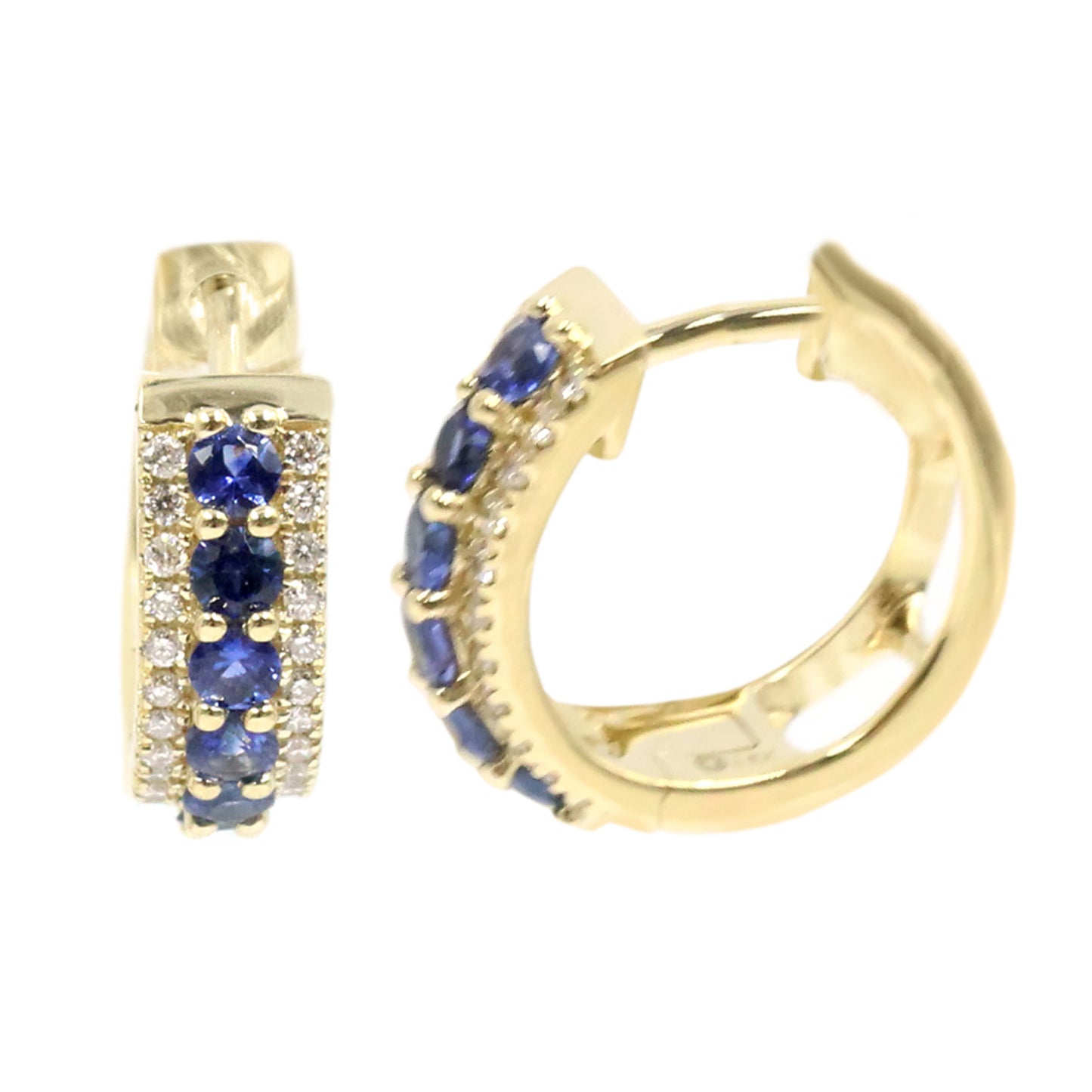 Gilded Lane 14K Gold 2mm Ceylon Blue Sapphire & Diamond Huggie Hoop Earrings
