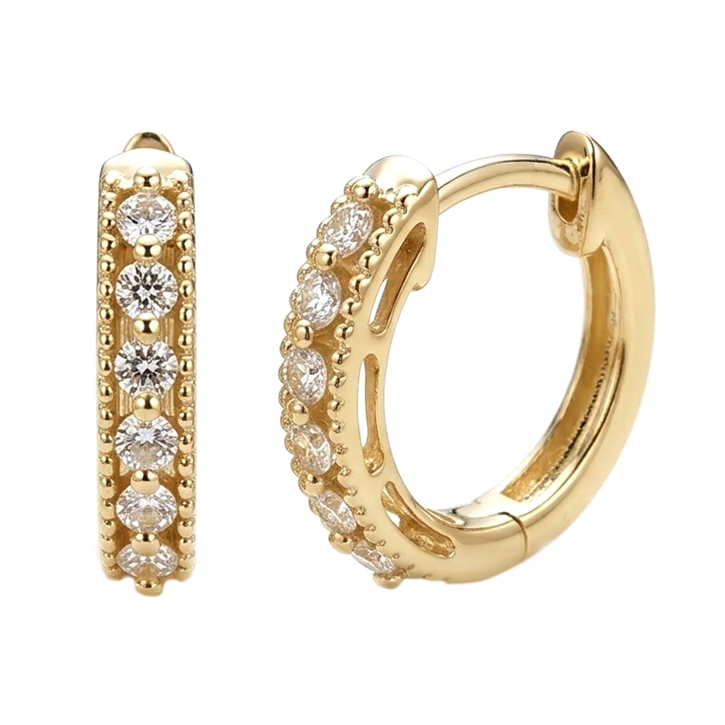 Gilded Lane 14K Gold 0.24ctw Diamond Milgrain Border Hoop Earrings