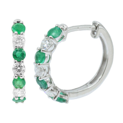 Gilded Lane 14K Gold 2.5mm Round Zambian Emerald & Diamond Hoop Earrings