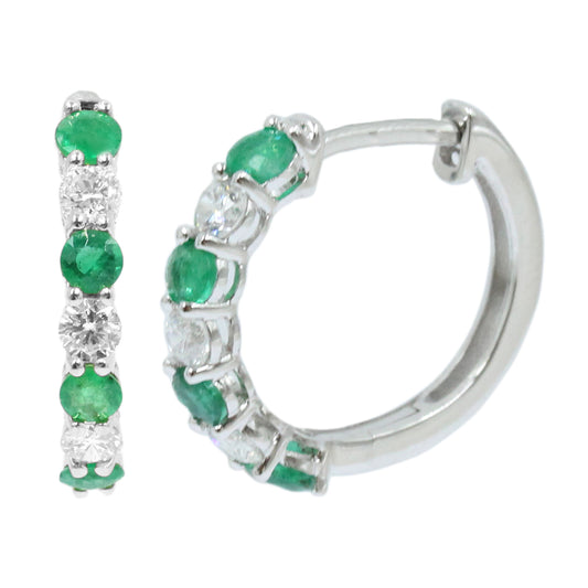 Gilded Lane 14K Gold 2.5mm Round Zambian Emerald & Diamond Hoop Earrings