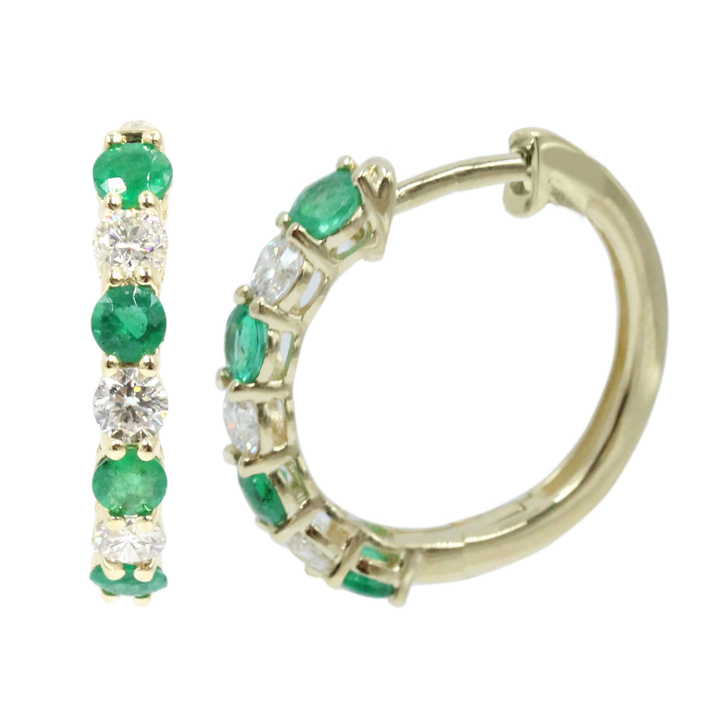 Gilded Lane 14K Gold 2.5mm Round Zambian Emerald & Diamond Hoop Earrings