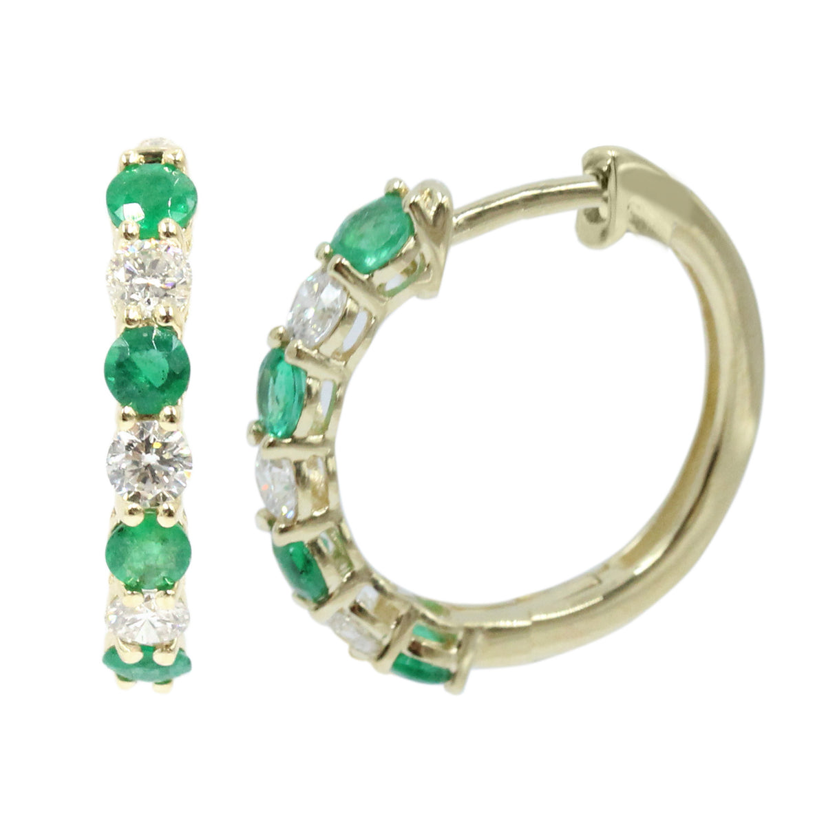 Gilded Lane 14K Gold 2.5mm Round Zambian Emerald & Diamond Hoop Earrings