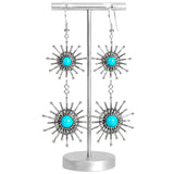 Sterling Silver Sleeping Beauty Turquoise Starbust Graduated Dangle Earrings
