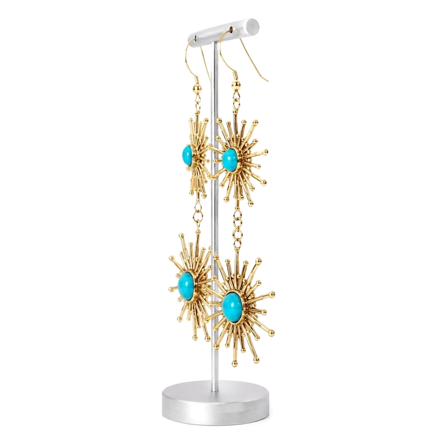 Sterling Silver Sleeping Beauty Turquoise Starbust Graduated Dangle Earrings