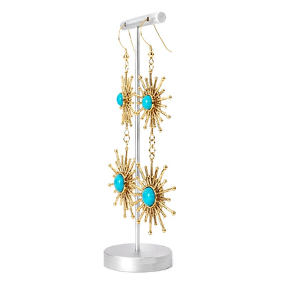 Sterling Silver Sleeping Beauty Turquoise Starbust Graduated Dangle Earrings