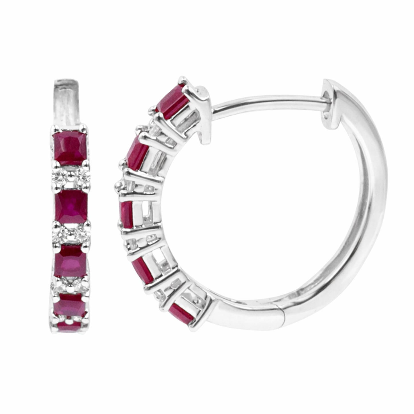 Gilded Lane 14K Gold 2mm Square-Cut Ruby & Diamond Alternating Hoop Earrings