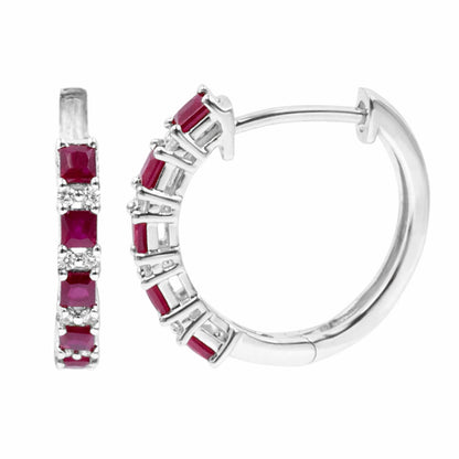 Gilded Lane 14K Gold 2mm Square-Cut Ruby & Diamond Alternating Hoop Earrings