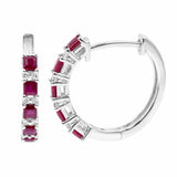 Gilded Lane 14K Gold 2mm Square-Cut Ruby & Diamond Alternating Hoop Earrings