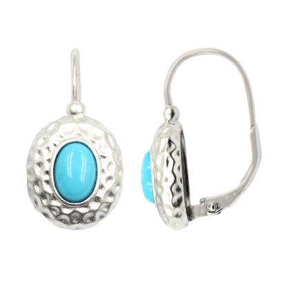 Sterling Silver 7x5mm Sleeping Beauty Turquoise Hammered Drop Earrings
