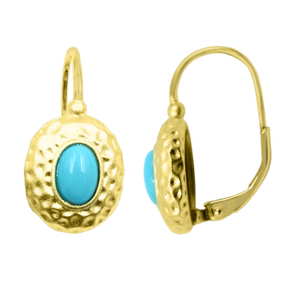 Sterling Silver 7x5mm Sleeping Beauty Turquoise Hammered Drop Earrings