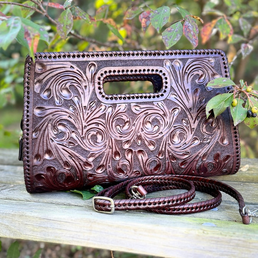 ALLE Handbags Envelope Hand-Tooled Leather Large Clutch Bag