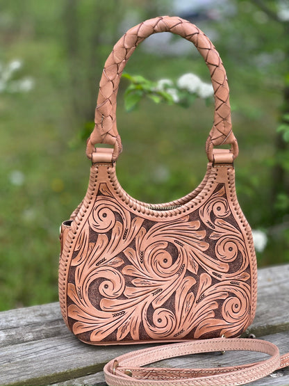 ALLE Handbags Luna Mini Hand-Tooled Leather Mini Hobo & Crossbody Bag