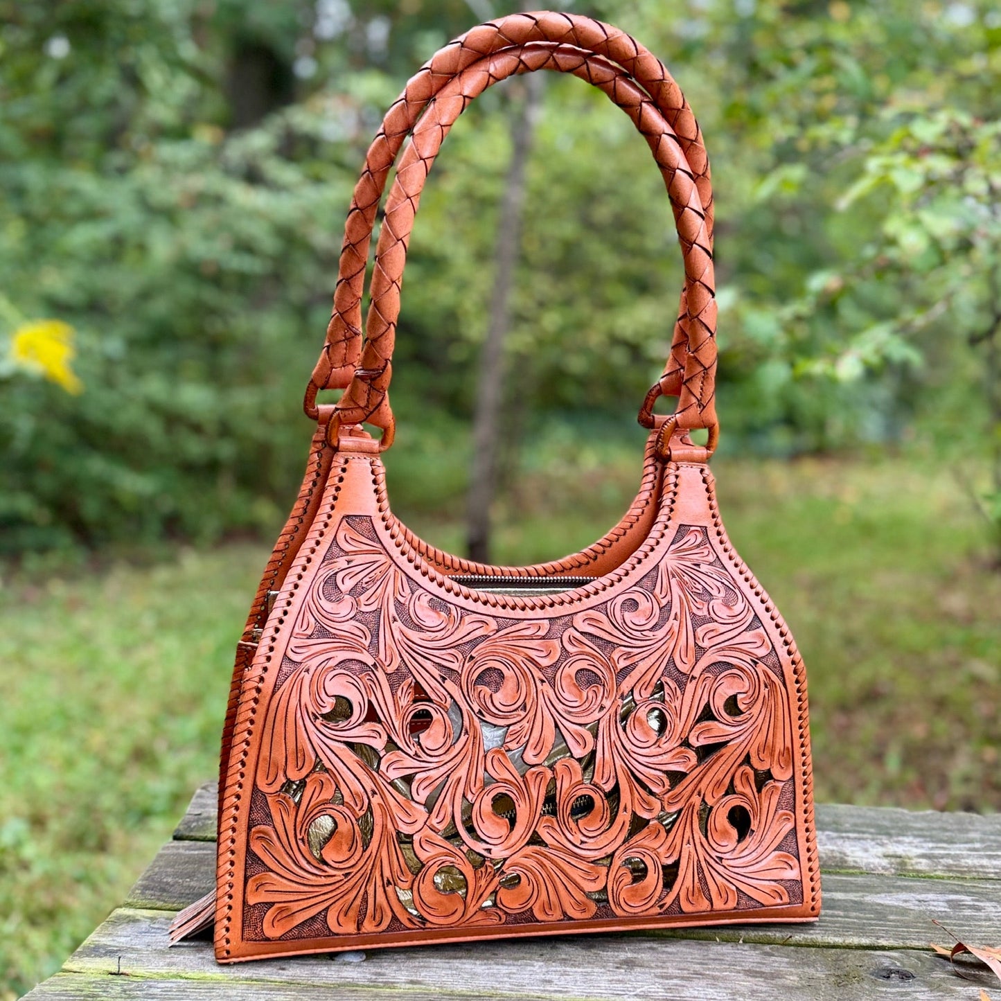 ALLE Handbags Luna Hand Cut Out Tooling Leather Hobo Bag