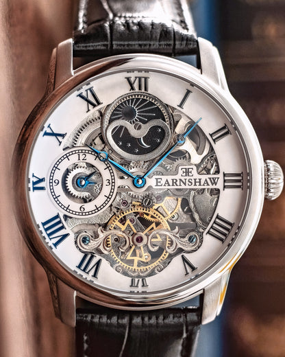 Thomas Earnshaw Men's 44mm Longitude Automatic Skeletonized Strap Watch