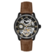 Thomas Earnshaw Men's 44mm Longitude Automatic Moonphase Skeletonized Leather Strap Watch