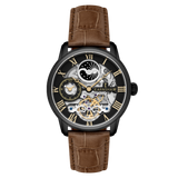 Thomas Earnshaw Men's 44mm Longitude Automatic Moonphase Skeletonized Leather Strap Watch