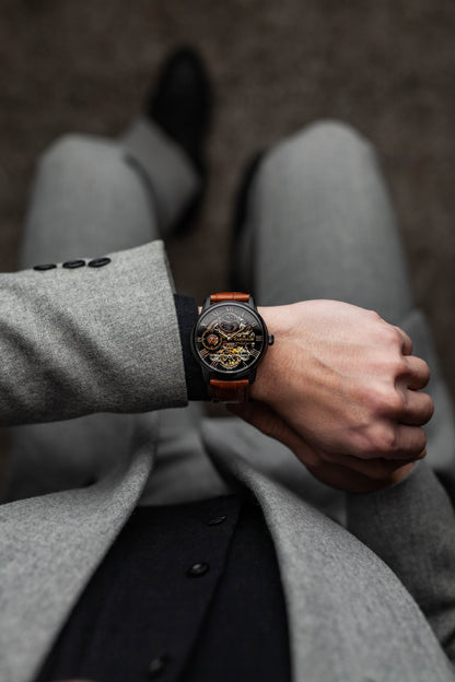 Thomas Earnshaw Men's 44mm Longitude Automatic Moonphase Skeletonized Leather Strap Watch