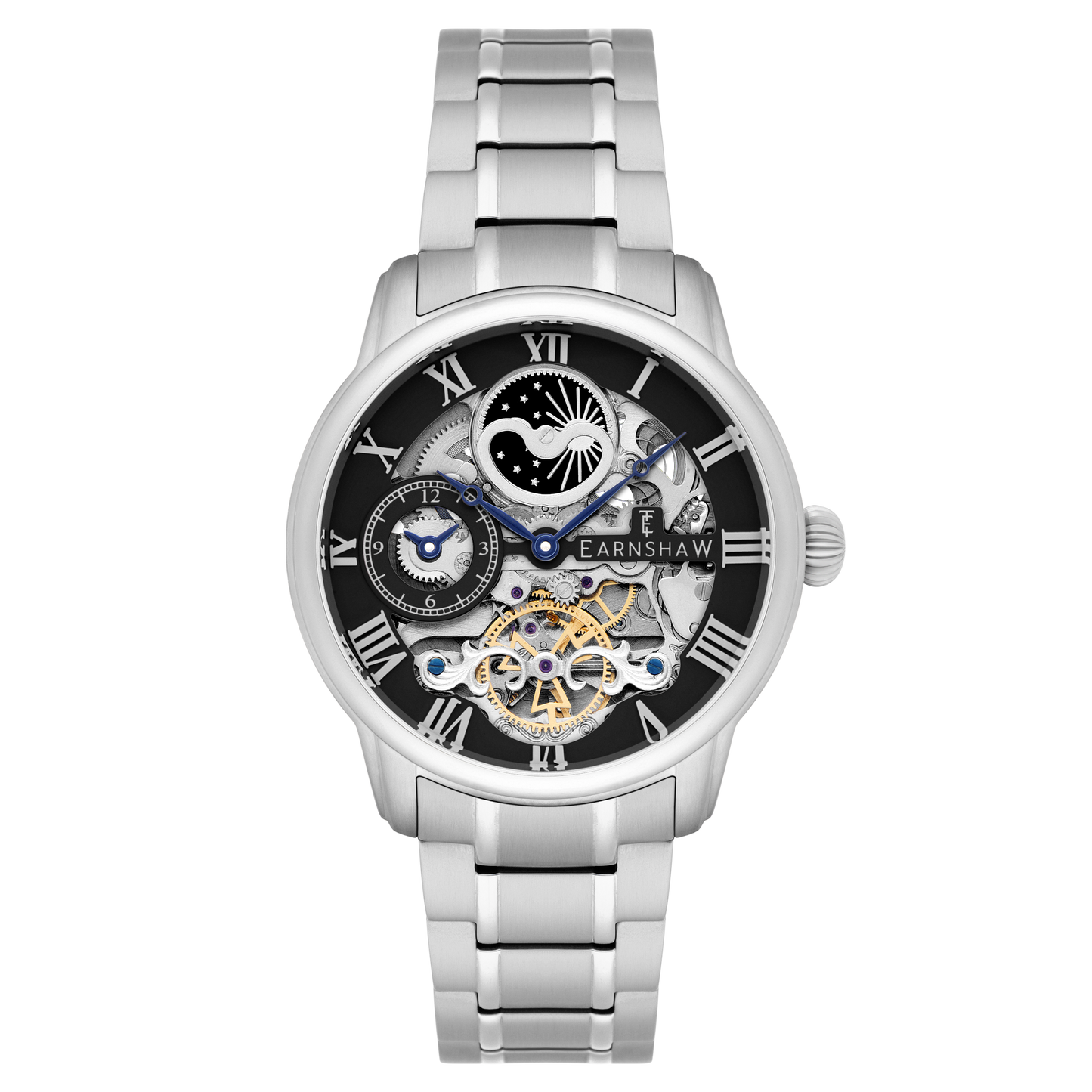 Thomas Earnshaw Men's 44mm Longitude Automatic Moonphase Skeletonized Bracelet Watch
