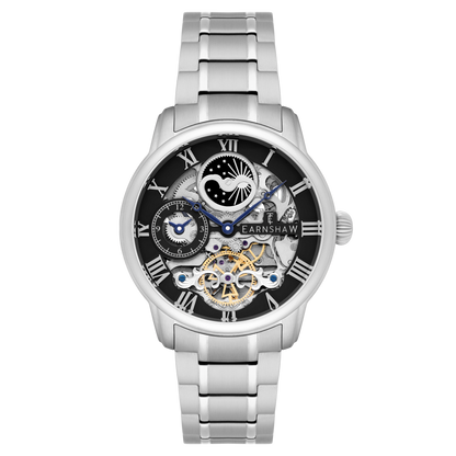 Thomas Earnshaw Men's 44mm Longitude Automatic Moonphase Skeletonized Bracelet Watch