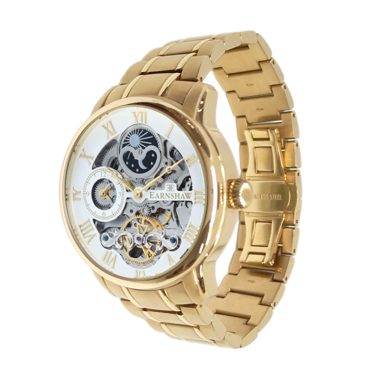 Thomas Earnshaw Men's 44mm Longitude Automatic Moonphase Skeletonized Bracelet Watch