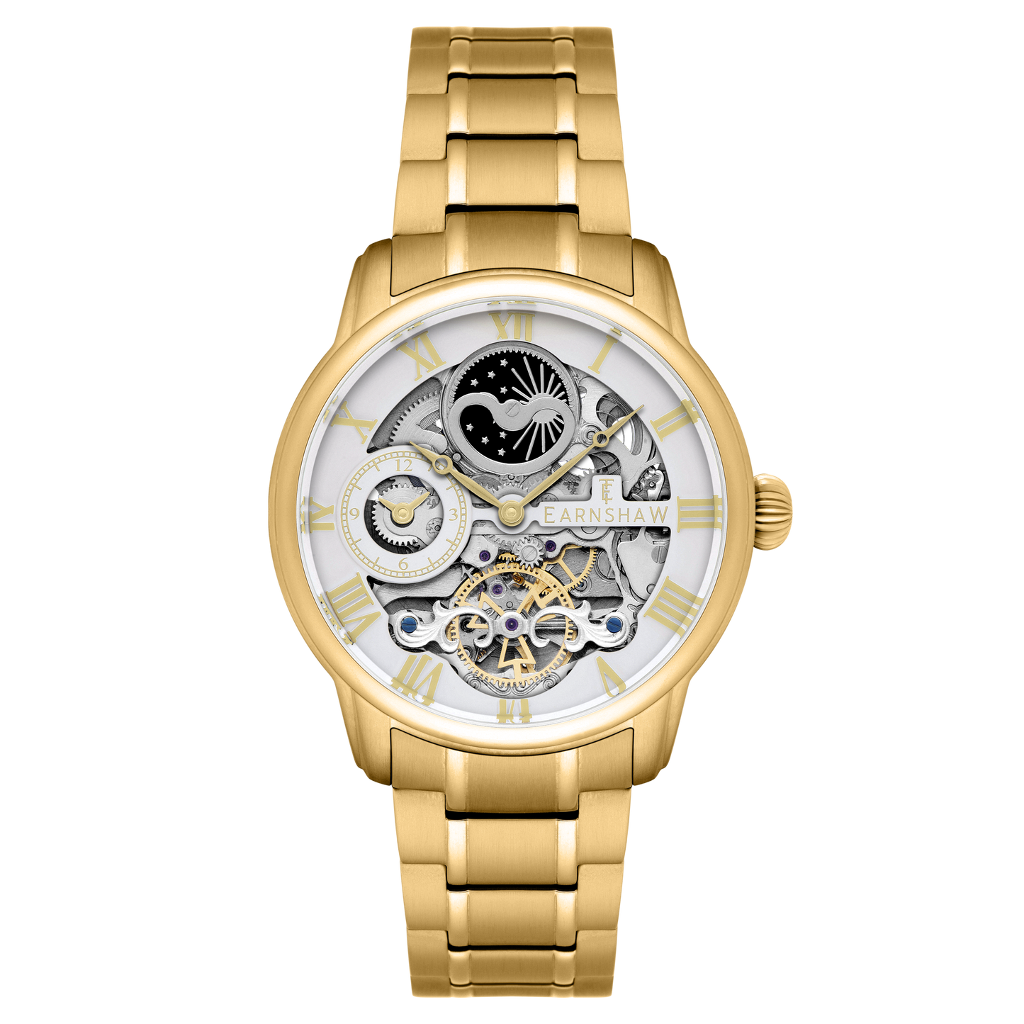Thomas Earnshaw Men's 44mm Longitude Automatic Moonphase Skeletonized Bracelet Watch