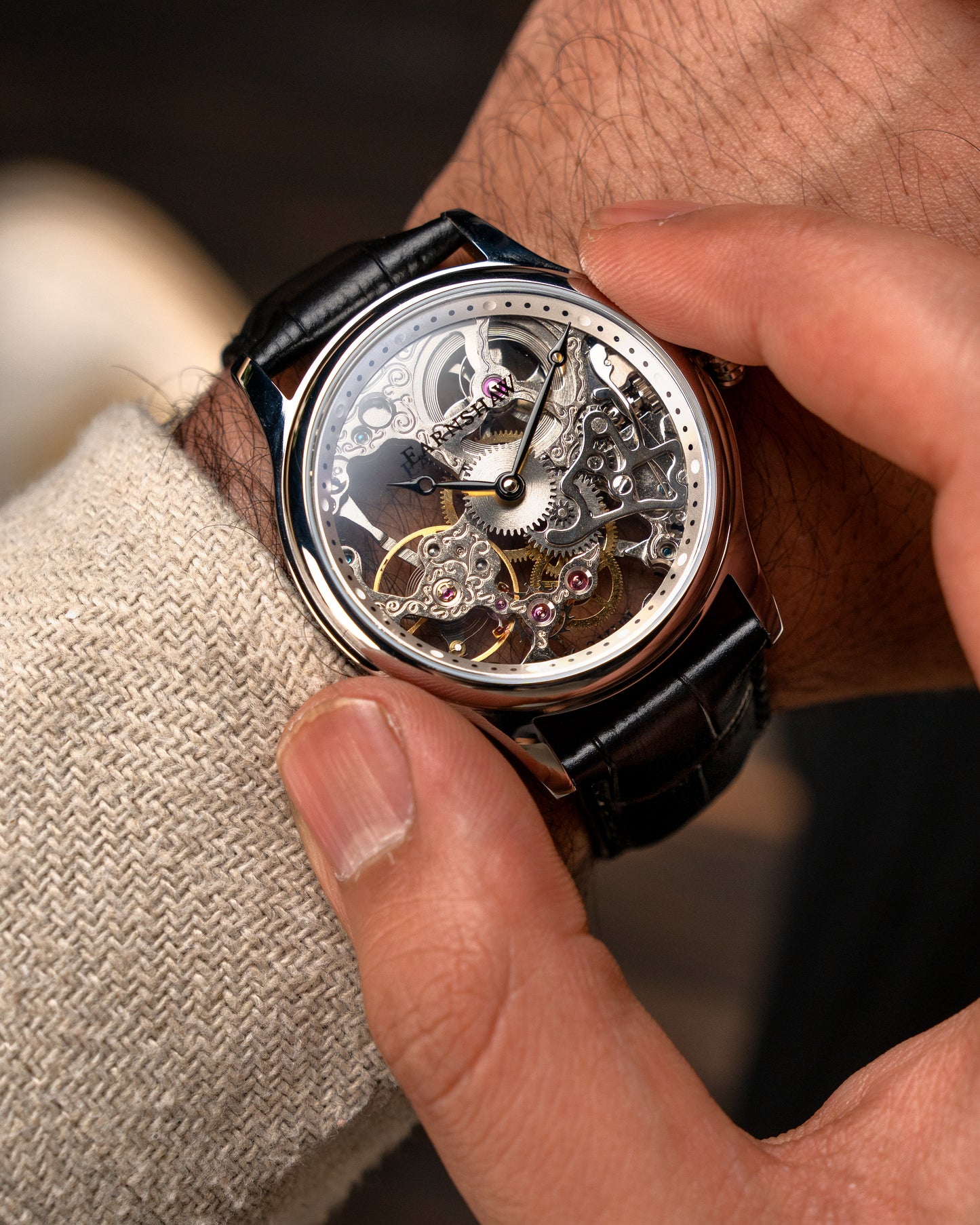 Thomas Earnshaw Men's 42mm Bauer Mechanical Skeletonized Strap Watch