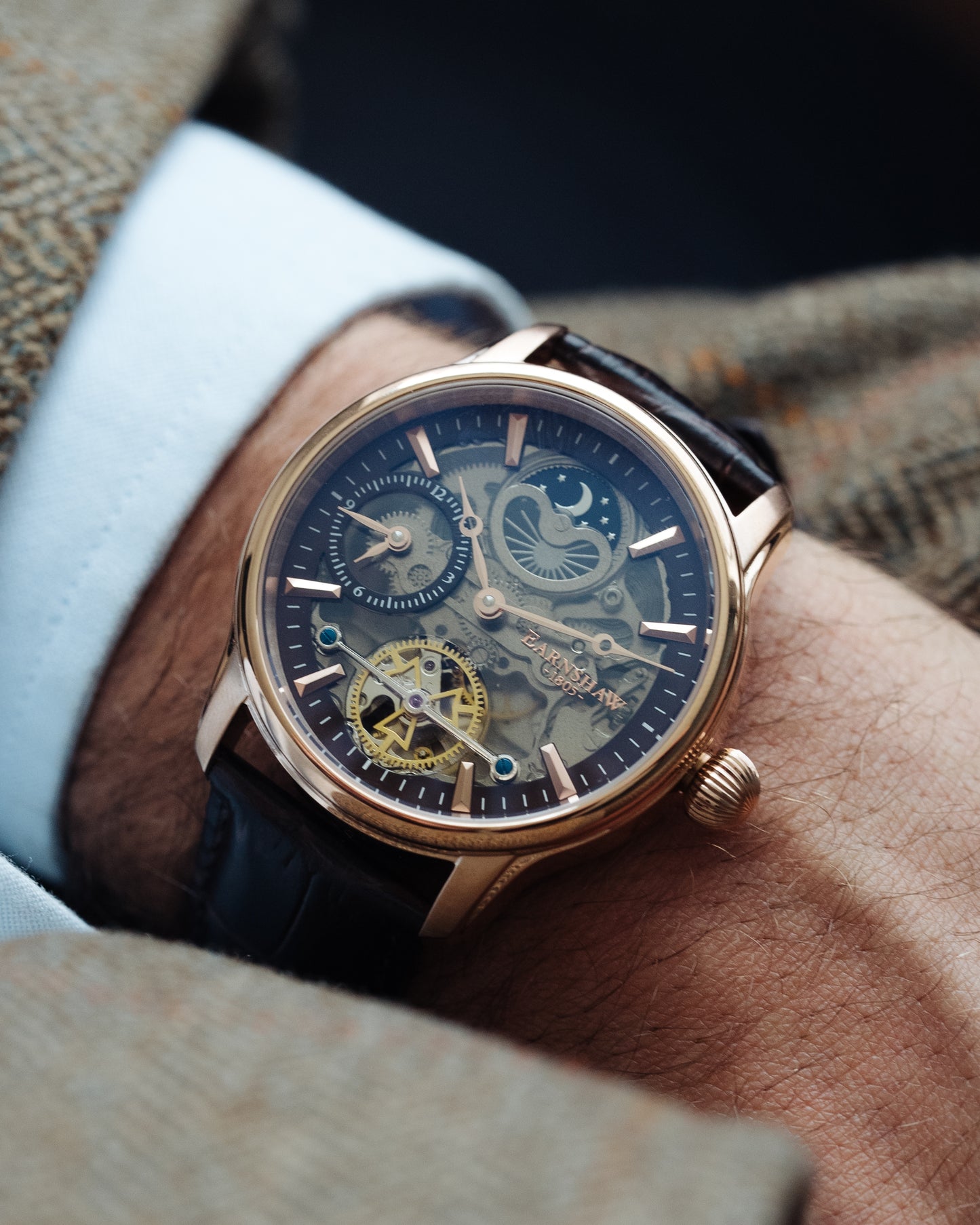 Thomas Earnshaw Men's 42mm Longitude Shadow Automatic Leather Strap Watch