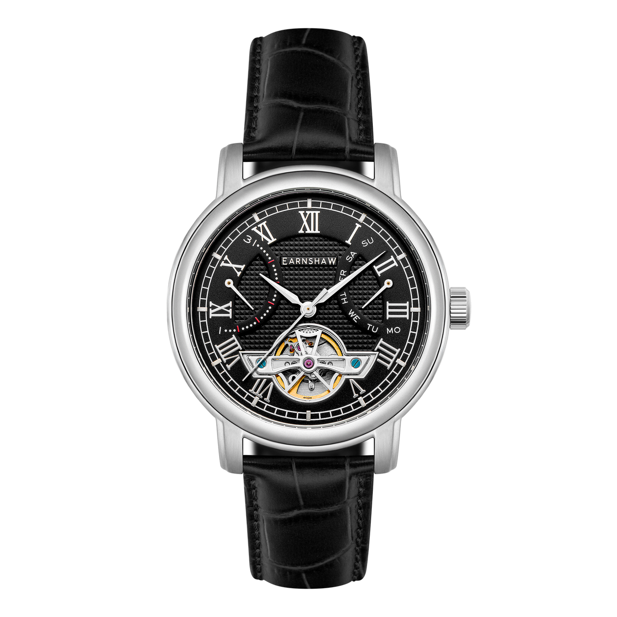 Thomas Earnshaw Men's 43mm Longcase Automatic Double Retrograde Calendar Leather Strap Watch