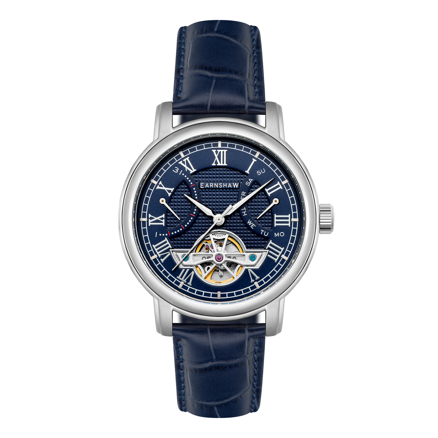 Thomas Earnshaw Men's 43mm Longcase Automatic Double Retrograde Calendar Leather Strap Watch