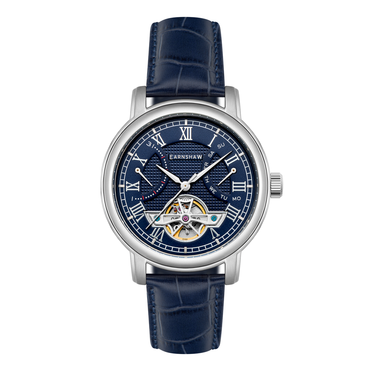 Thomas Earnshaw Men's 43mm Longcase Automatic Double Retrograde Calendar Leather Strap Watch