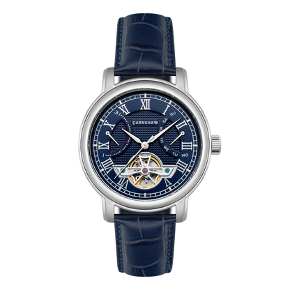 Thomas Earnshaw Men's 43mm Longcase Automatic Double Retrograde Calendar Leather Strap Watch