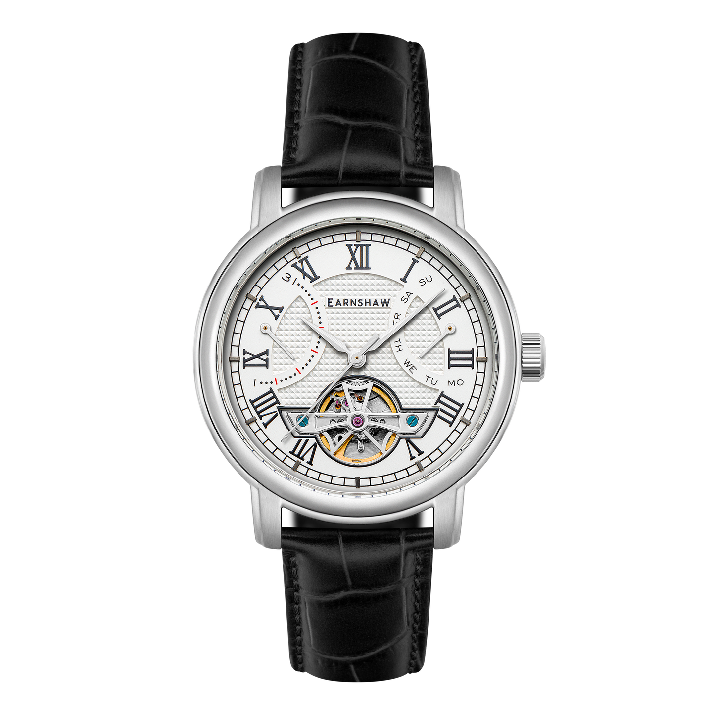 Thomas Earnshaw Men's 43mm Longcase Automatic Double Retrograde Calendar Leather Strap Watch