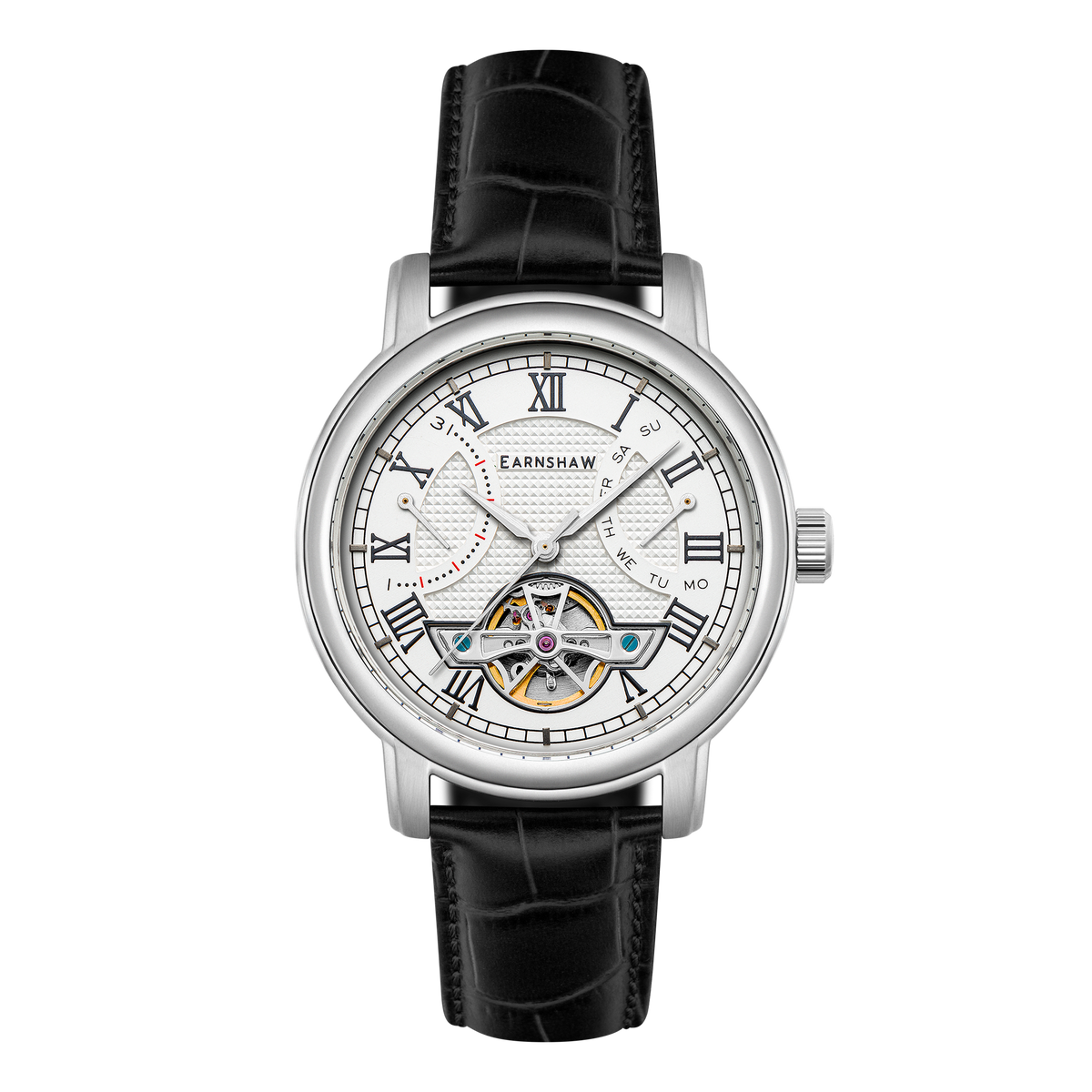 Thomas Earnshaw Men's 43mm Longcase Automatic Double Retrograde Calendar Leather Strap Watch