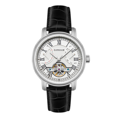 Thomas Earnshaw Men's 43mm Longcase Automatic Double Retrograde Calendar Leather Strap Watch