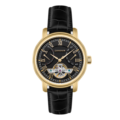 Thomas Earnshaw Men's 43mm Longcase Automatic Double Retrograde Calendar Leather Strap Watch