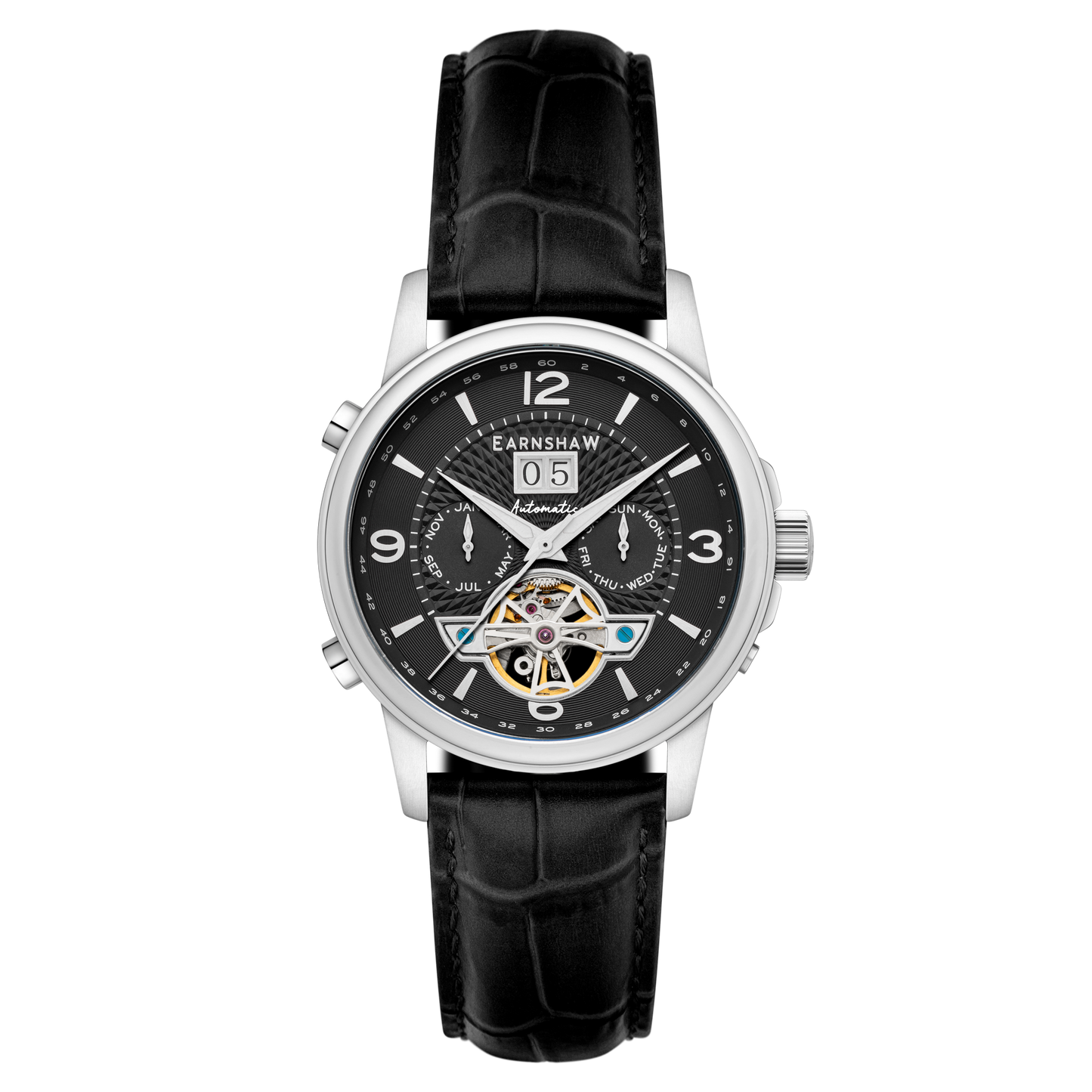 Thomas Earnshaw Men's 42mm Marlyebone Automatic Grand Date Calendar Leather Strap Watch