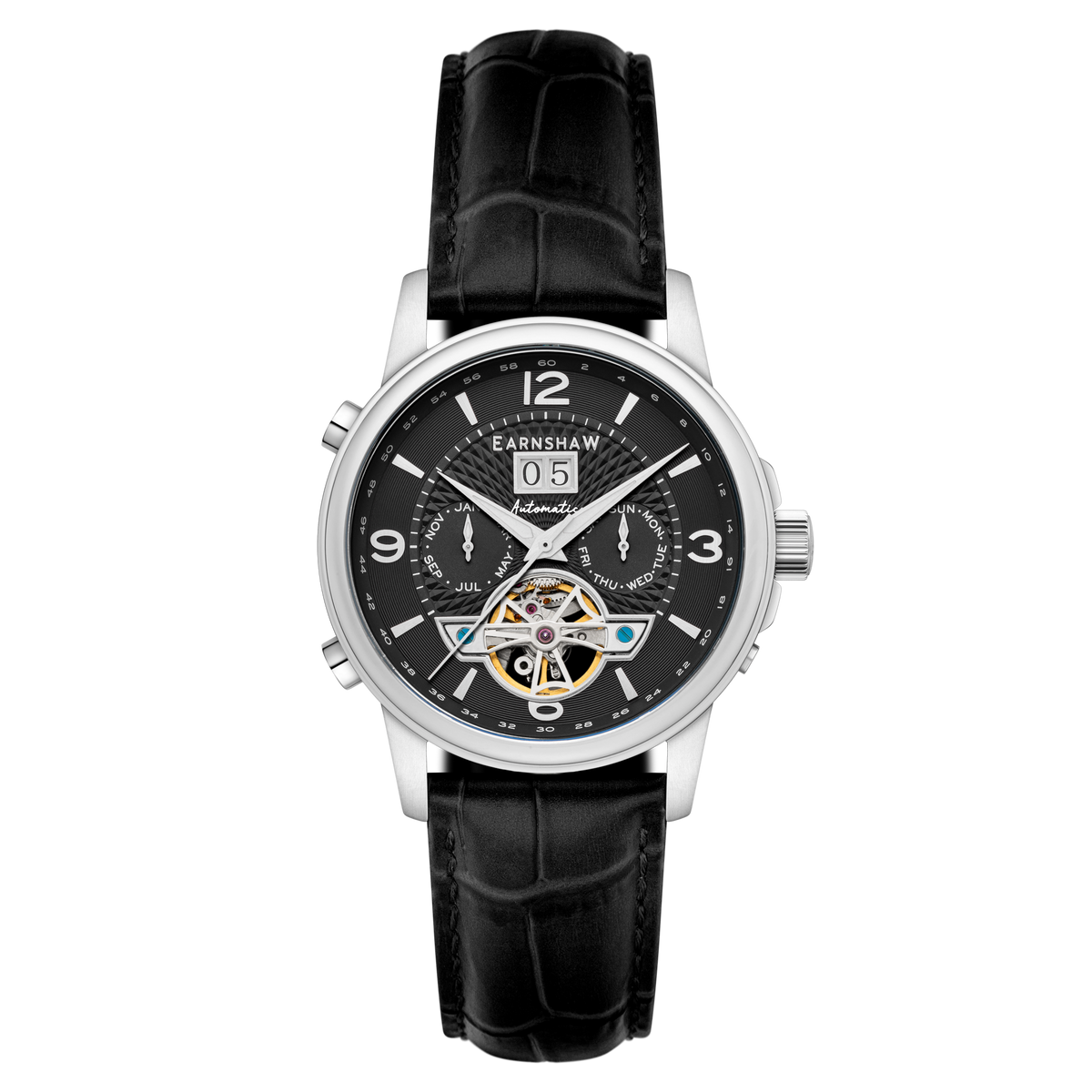Thomas Earnshaw Men's 42mm Marlyebone Automatic Grand Date Calendar Leather Strap Watch