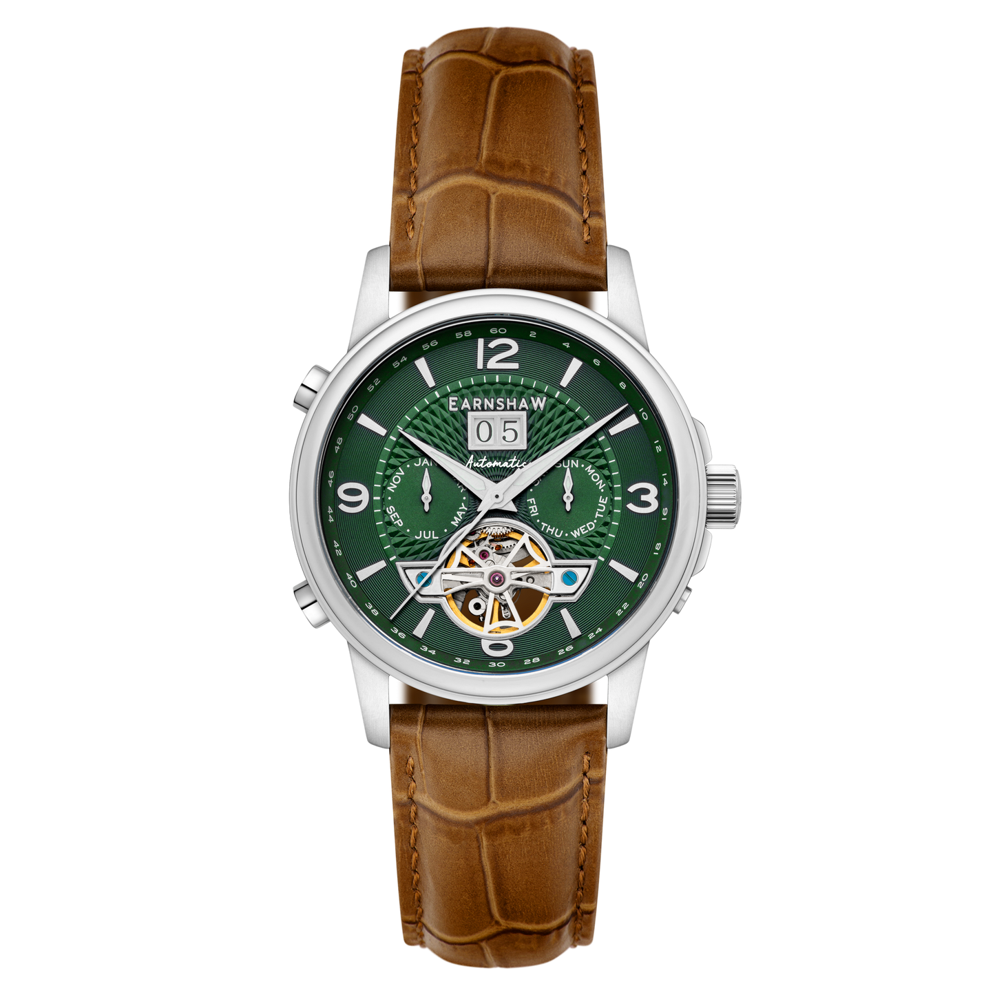 Thomas Earnshaw Men's 42mm Marlyebone Automatic Grand Date Calendar Leather Strap Watch