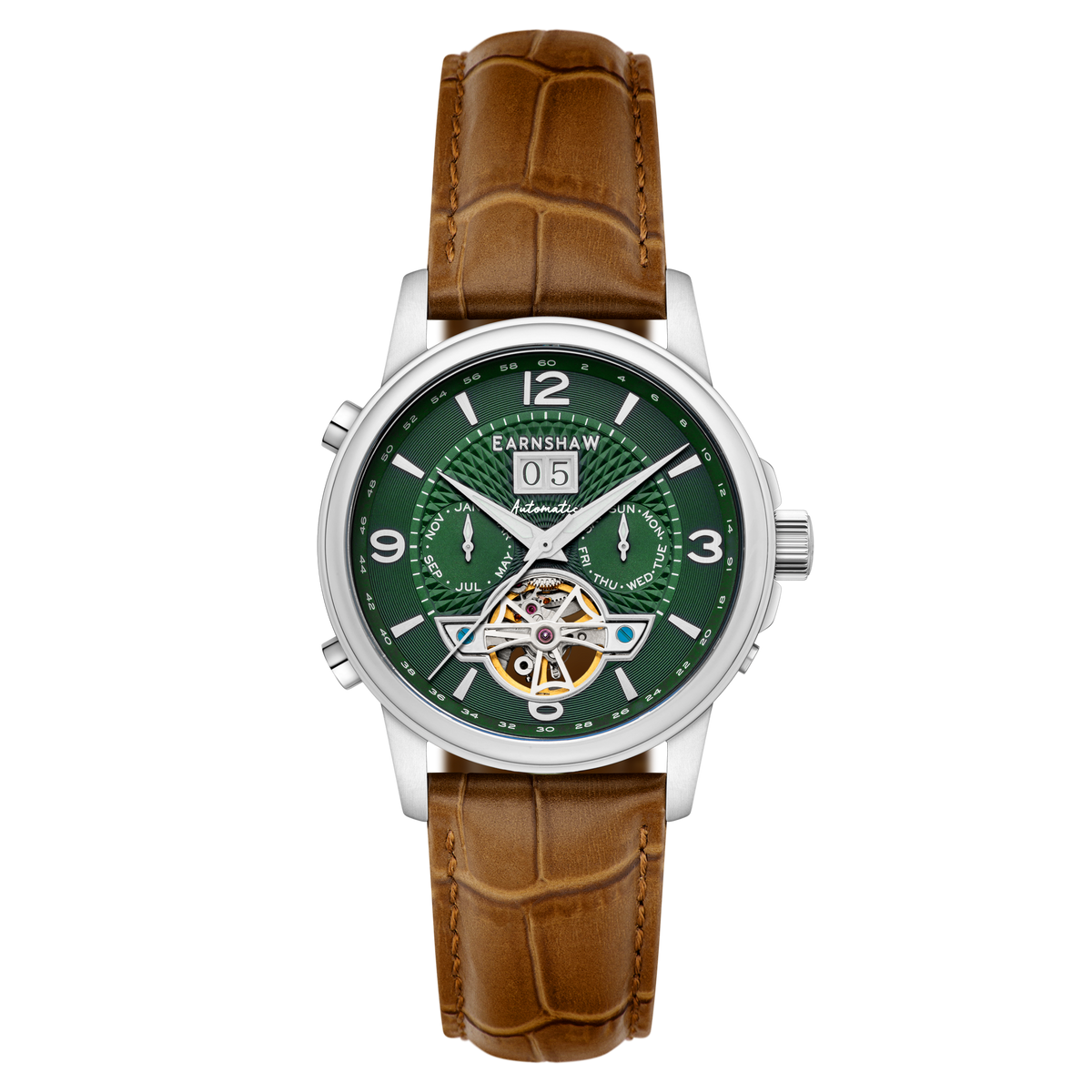 Thomas Earnshaw Men's 42mm Marlyebone Automatic Grand Date Calendar Leather Strap Watch