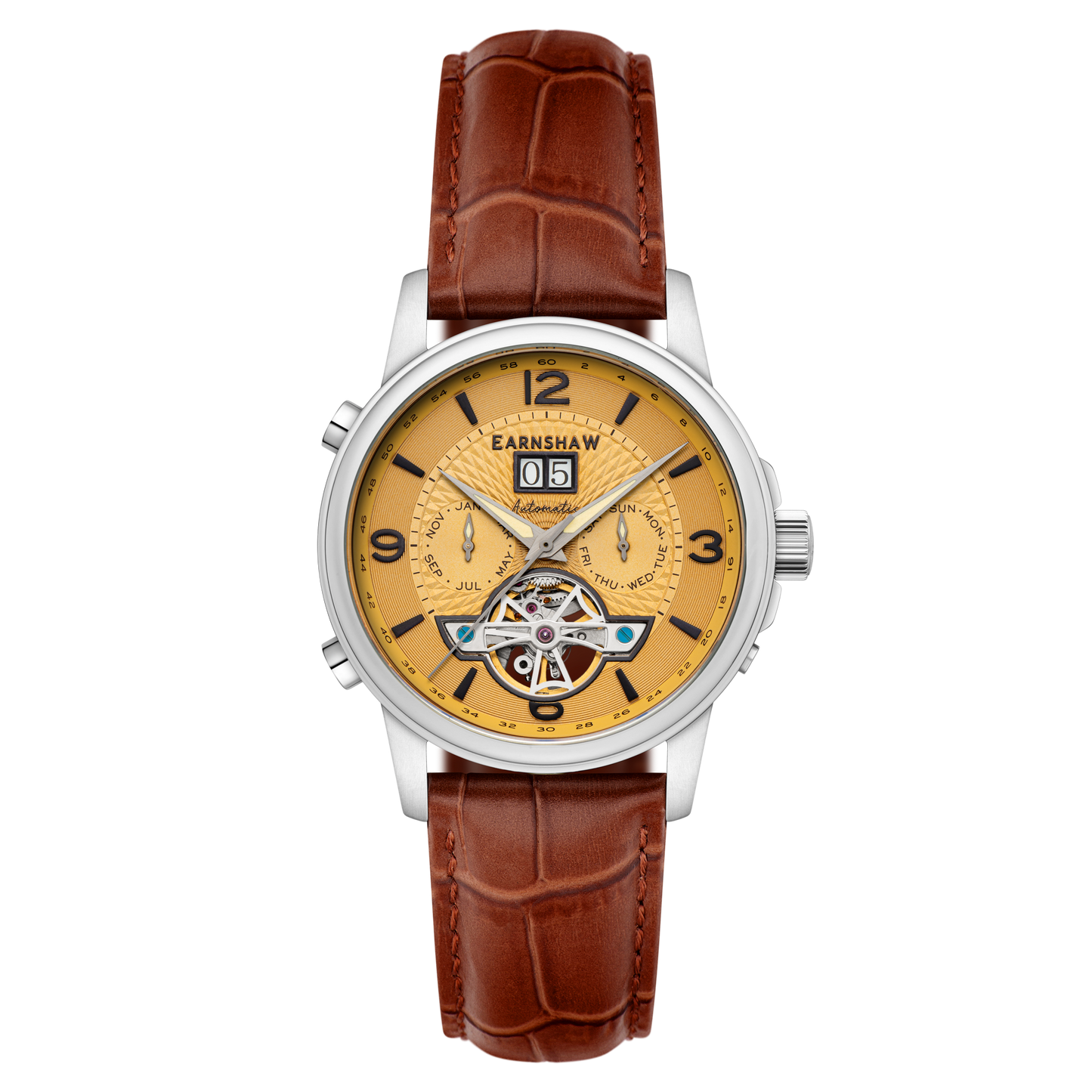 Thomas Earnshaw Men's 42mm Marlyebone Automatic Grand Date Calendar Leather Strap Watch