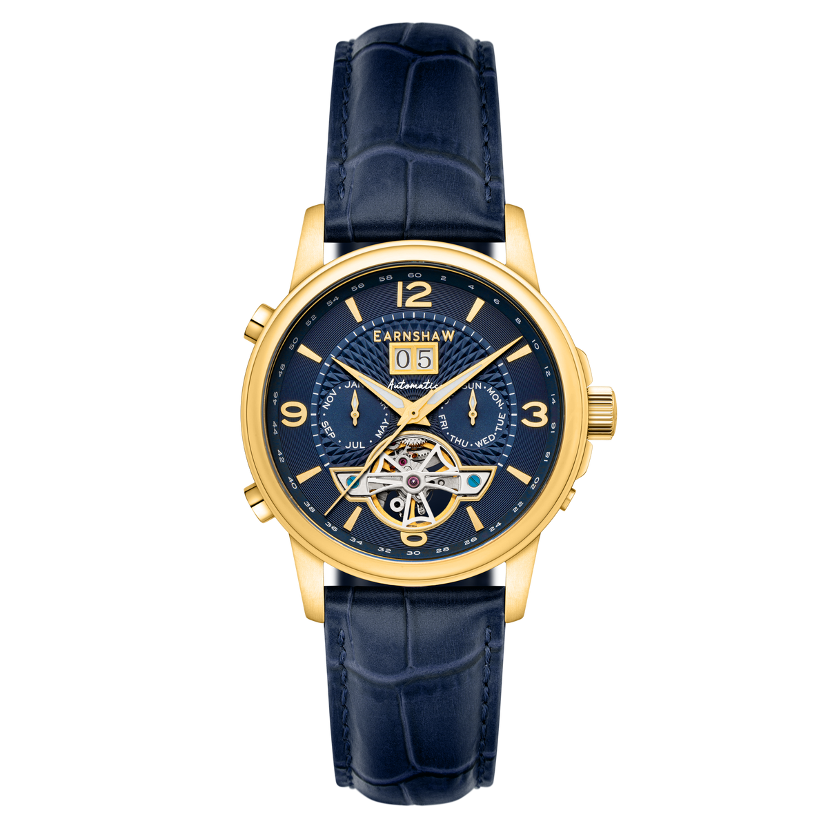 Thomas Earnshaw Men's 42mm Marlyebone Automatic Grand Date Calendar Leather Strap Watch