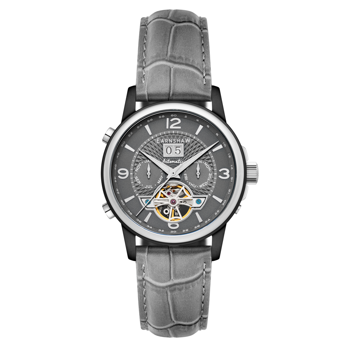 Thomas Earnshaw Men's 42mm Marlyebone Automatic Grand Date Calendar Leather Strap Watch