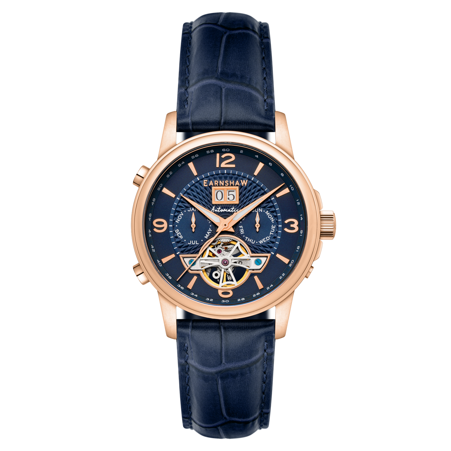 Thomas Earnshaw Men's 42mm Marlyebone Automatic Grand Date Calendar Leather Strap Watch