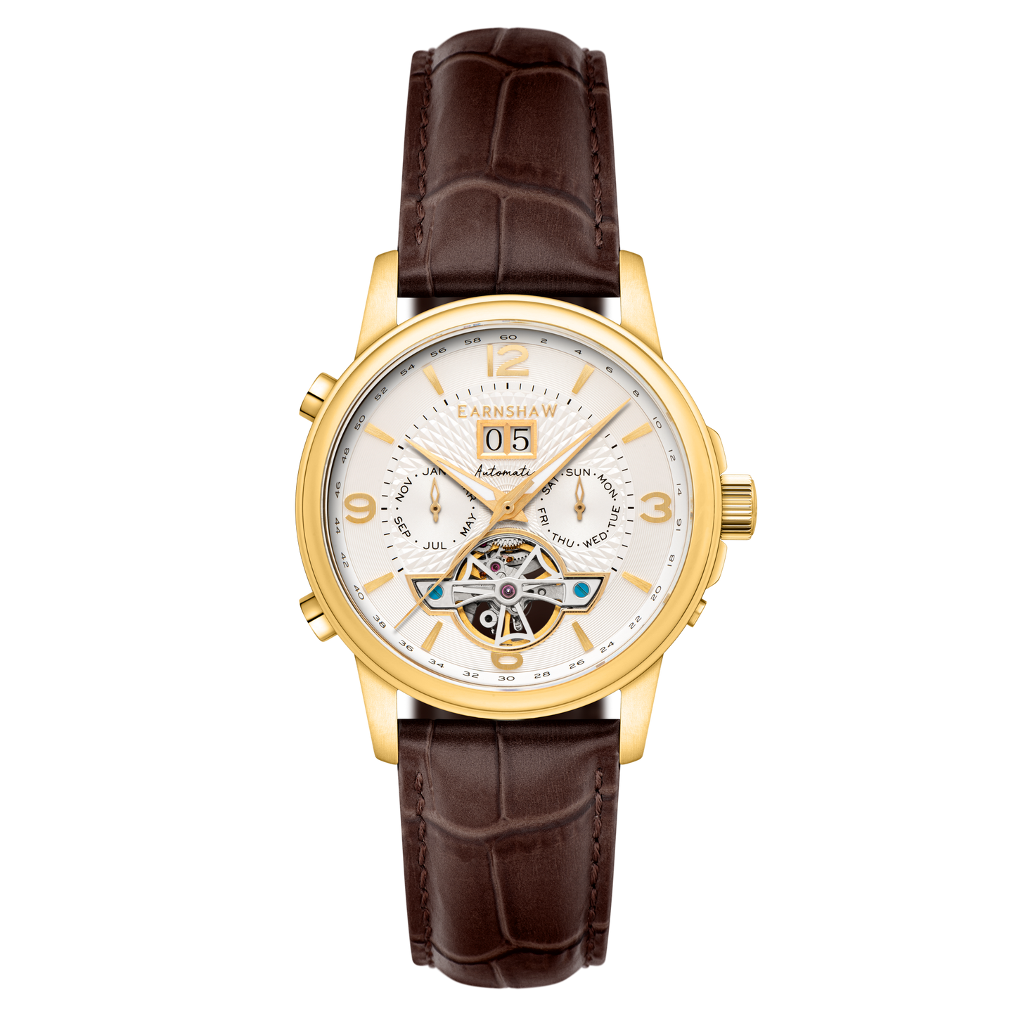 Thomas Earnshaw Men's 42mm Marlyebone Automatic Grand Date Calendar Leather Strap Watch