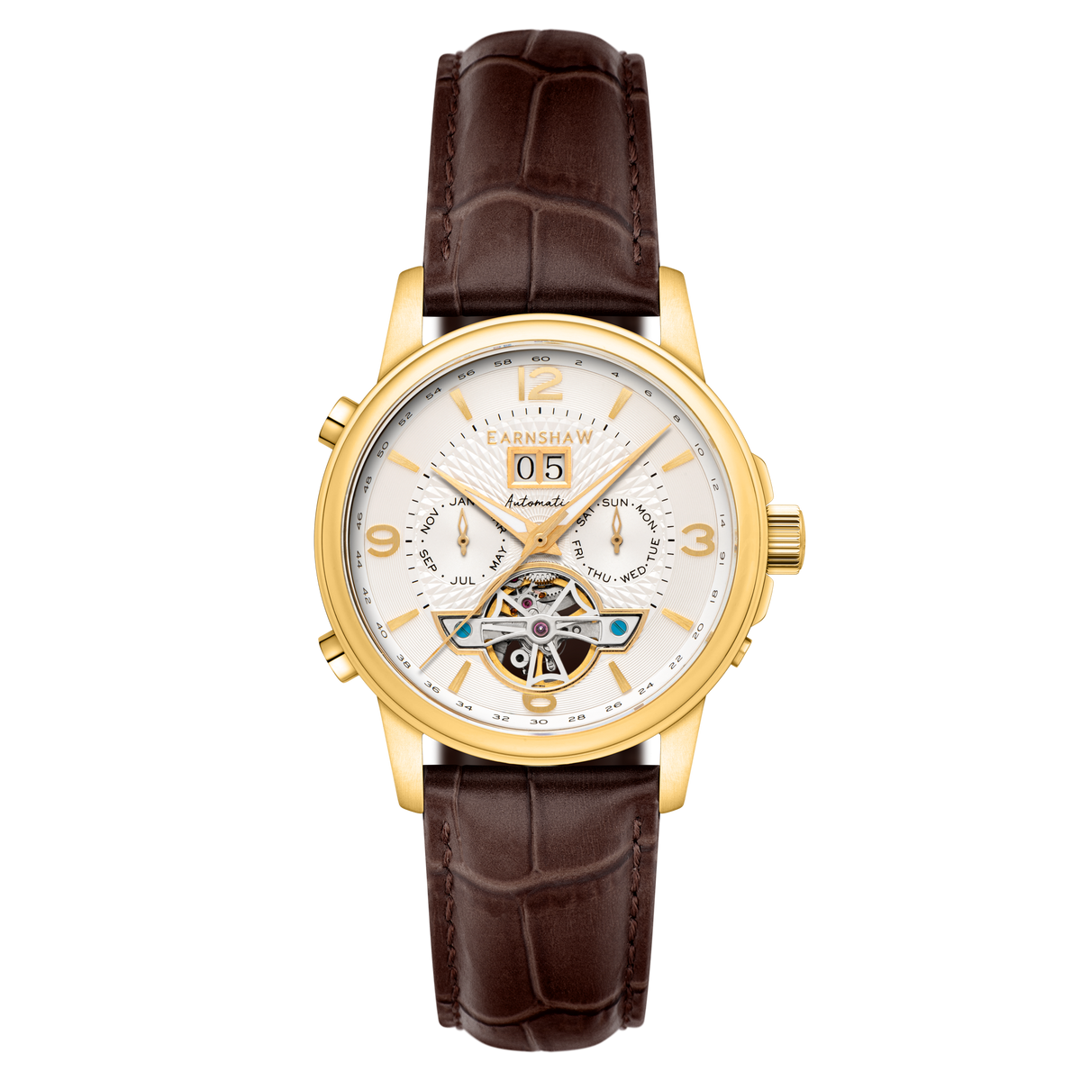 Thomas Earnshaw Men's 42mm Marlyebone Automatic Grand Date Calendar Leather Strap Watch