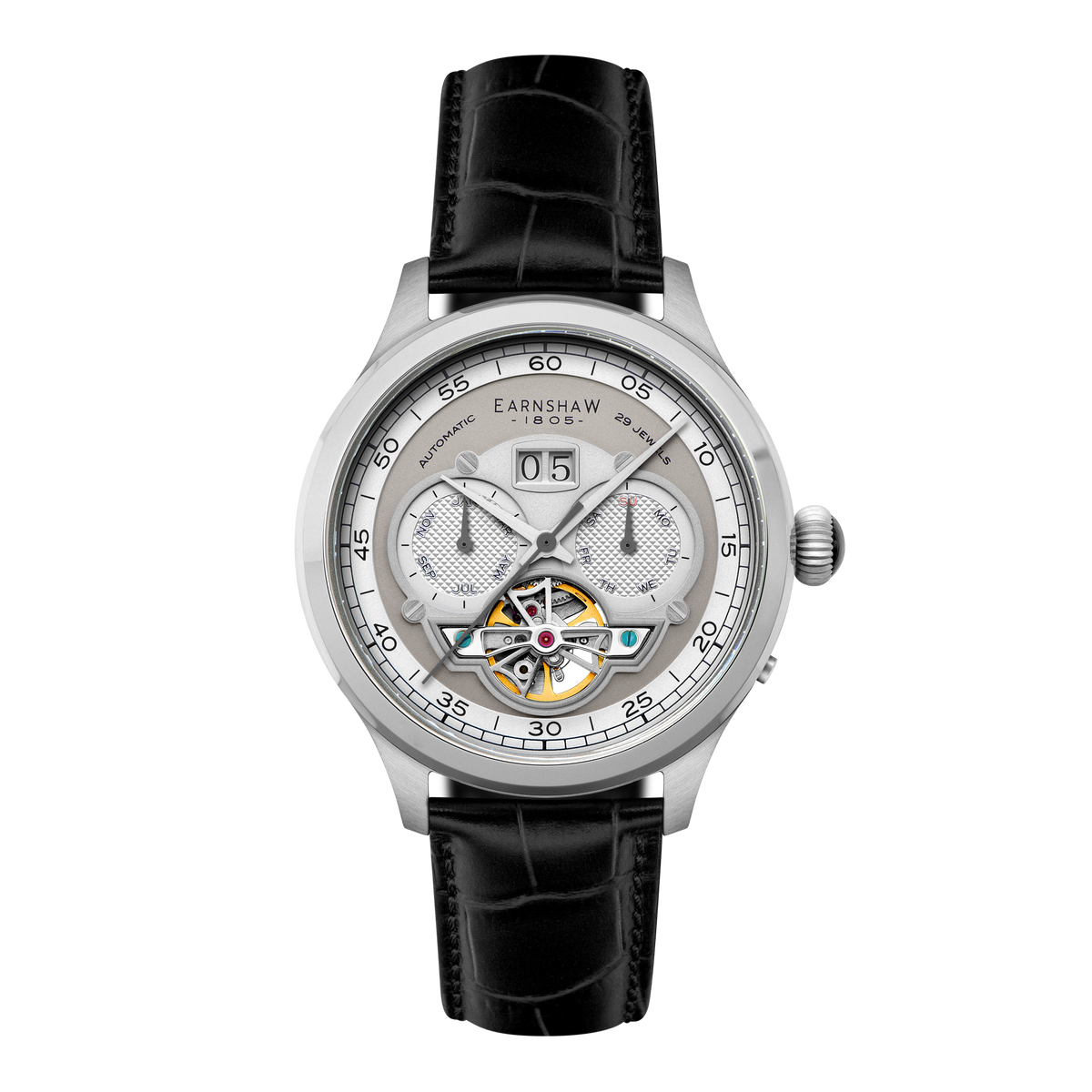 Thomas Earnshaw Men's 43mm Baron Grand Open Heart Automatic Strap Watch