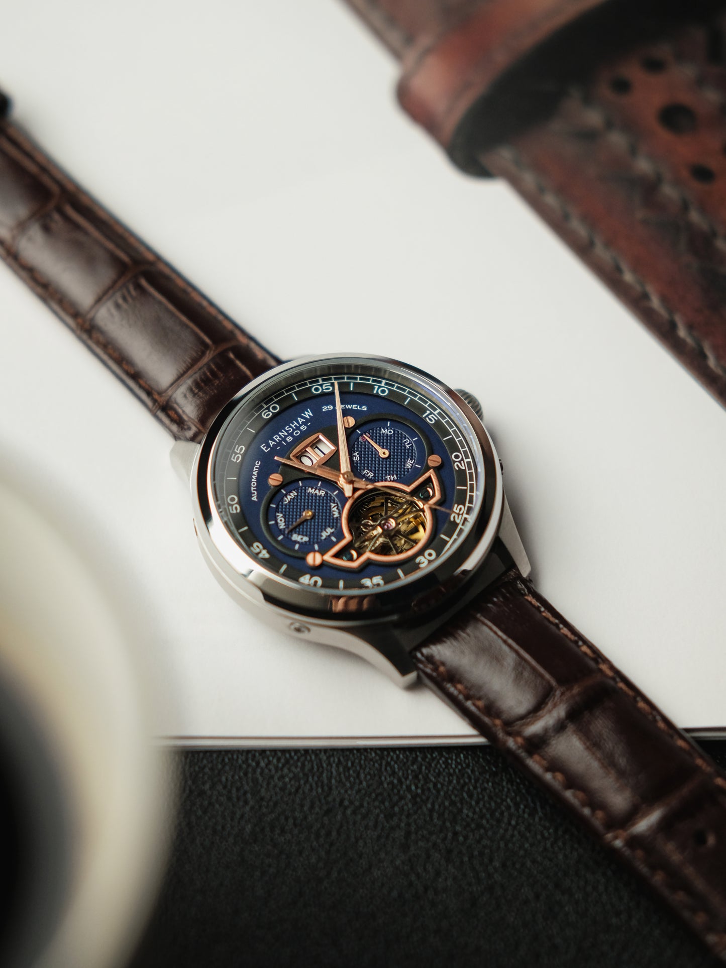 Thomas Earnshaw Men's 43mm Baron Grand Open Heart Automatic Strap Watch